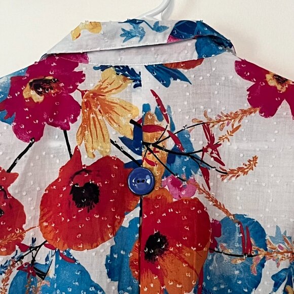 A La Carte button up blouse floral textured boho artsy asymmetric hem sz medium - Picture 6 of 6